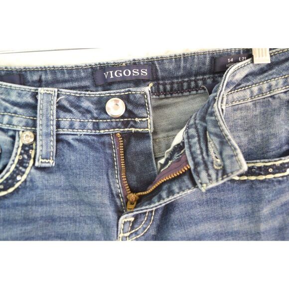 Vigoss Heritage Fit Women's 4 Medium Wash Distressed Denim Stretch Capris - Picture 5 of 16